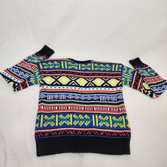 LAUREN Unisex Multicolor Geo-Motif Cotton-Linen Crewneck Sweater Size XS Ex. Con - Picture 4 of 16